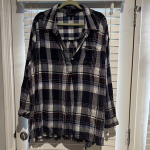 Lane Bryant Navy and White Checkered Shirt